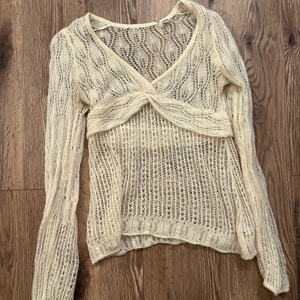 Anthropologie Knitted and Knotted Ivory Sweater